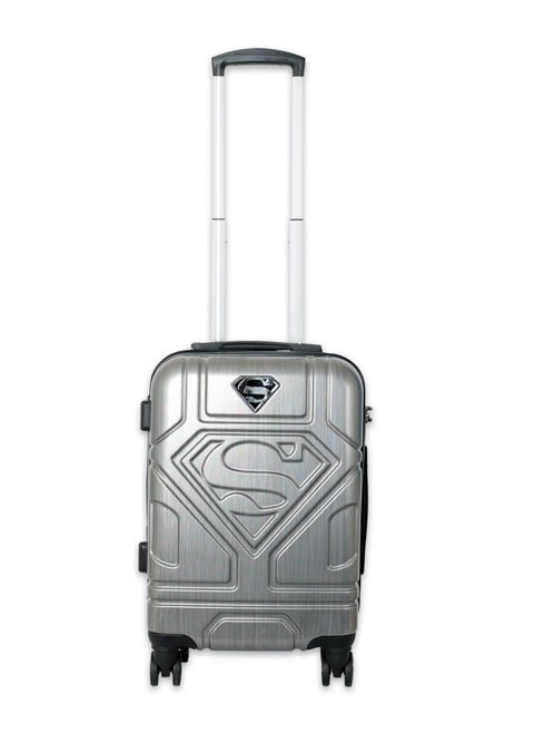 Superman Logo Embossed Luggage Suitcase, Lightweight Polycarbonate Travel Trolley Bag with 360° Spinner Wheels, TSA Lock and Durable PP Material, Grey 71cm