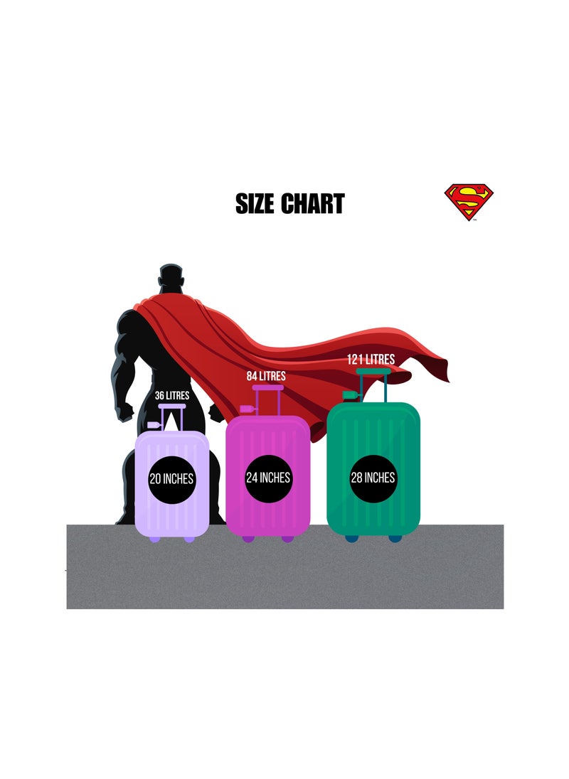 Superman Logo Embossed Luggage Suitcase, Lightweight Polycarbonate Travel Trolley Bag with 360° Spinner Wheels, TSA Lock and Durable PP Material, Grey 71cm
