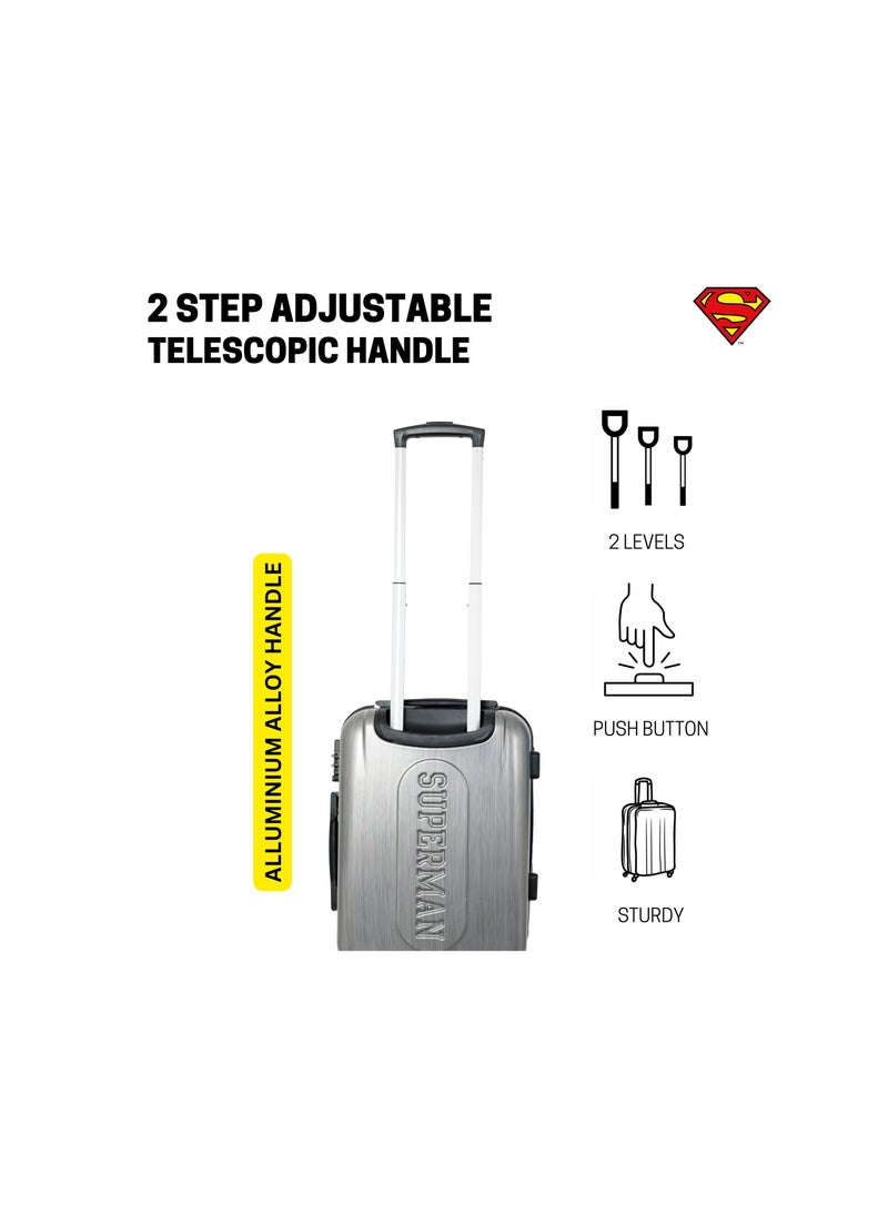 Superman Logo Embossed Luggage Suitcase, Lightweight Polycarbonate Travel Trolley Bag with 360° Spinner Wheels, TSA Lock and Durable PP Material, Grey 71cm