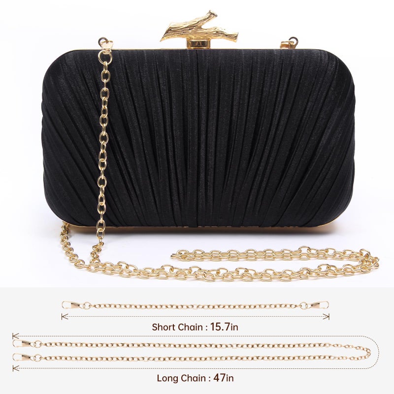 Nexellent Purses for Women Evening Bag Handbags Formal Pleated Clutch Bag with Chain for Prom Wedding Party Black-tie affairs (Black) - Image 4