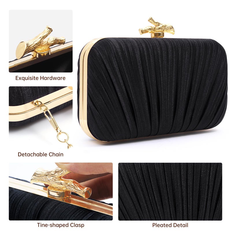 Nexellent Purses for Women Evening Bag Handbags Formal Pleated Clutch Bag with Chain for Prom Wedding Party Black-tie affairs (Black) - Image 5