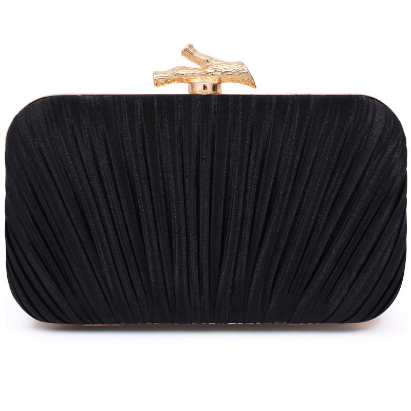 Nexellent Purses for Women Evening Bag Handbags Formal Pleated Clutch Bag with Chain for Prom Wedding Party Black-tie affairs (Black) - Image 1