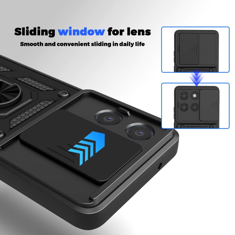 إيروريكس غطاء كاميرا منزلق لهاتف موتورولا موتو جي 86 باور، مصنوع من مادة TPU+PC (أسود) - Image 3