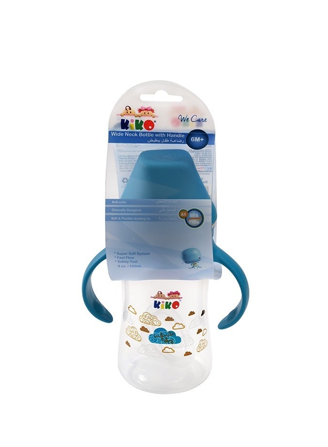 Kiko Wide Neck Feeding Bottle With Handle 250Ml, 6 Months +, Blue - Image 2