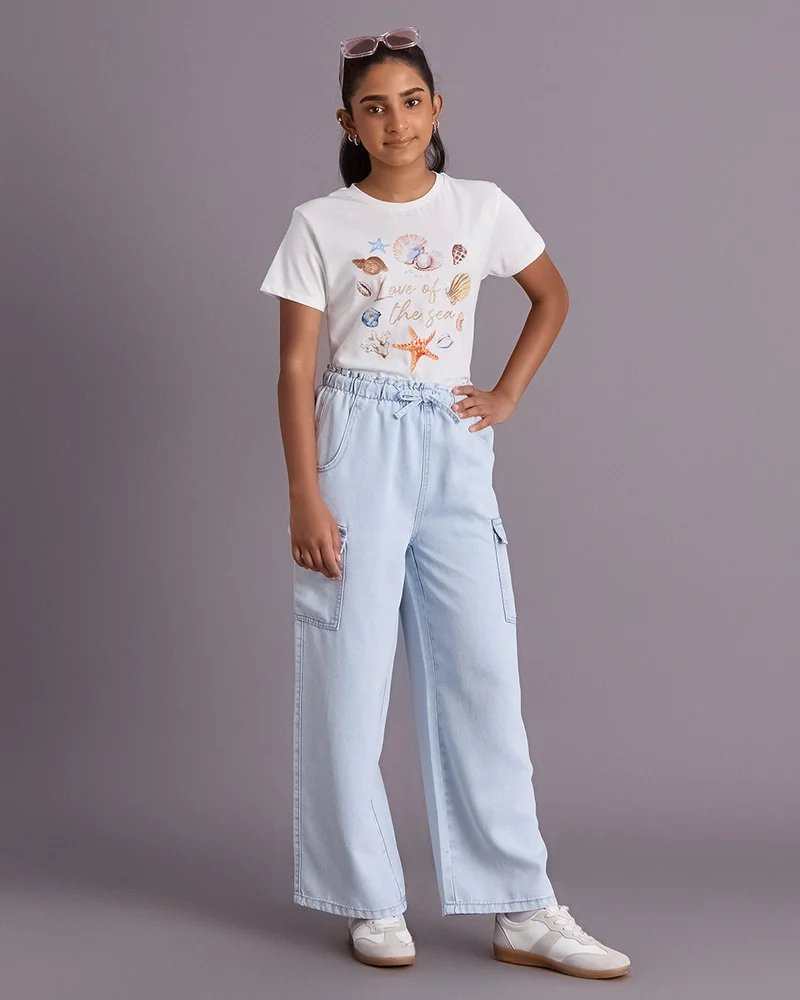 Redtag Senior Girls White Printed T-Shirt