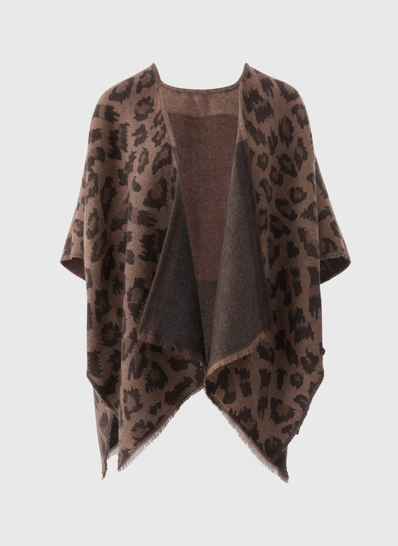 Matalan Brown Animal Print Reversible Shawl
