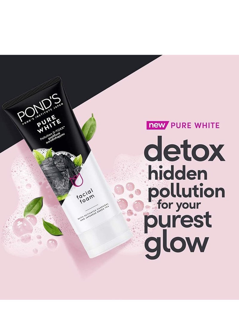 Pond's Pure white Face Cleanser with Foam for Hydrated Skin; Activated Charcoal and Green Tea gives Radiant Skin, 100g Pack of 3 - Image 3