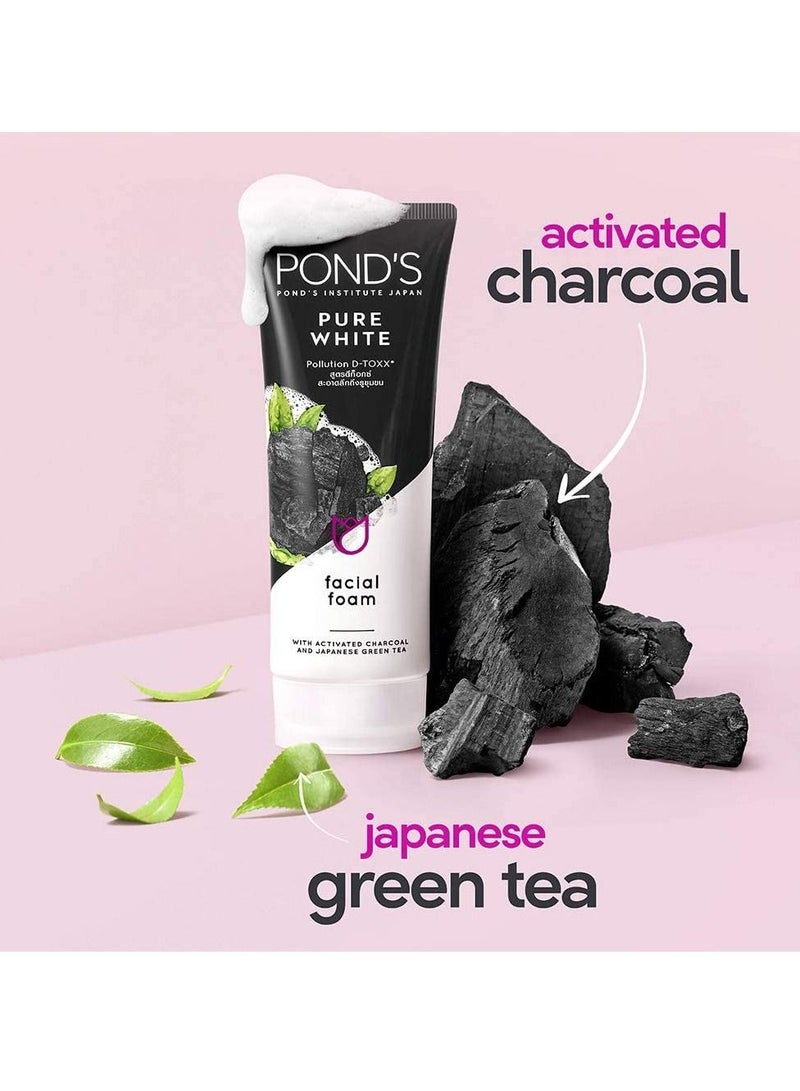 Pond's Pure white Face Cleanser with Foam for Hydrated Skin; Activated Charcoal and Green Tea gives Radiant Skin, 100g Pack of 3 - Image 4