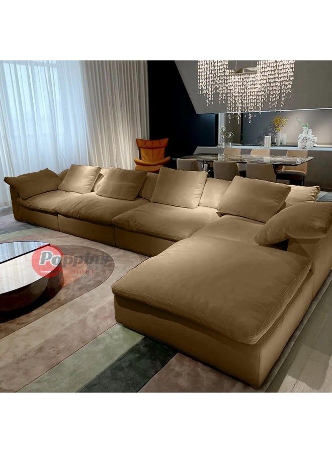 Zayn comforts Minimalist Nordic 4-Seater Sofa Set with Ottoman, Filled with Dacron for a Modern and Serene Living Room Atmosphere (Coffee) - Image 1