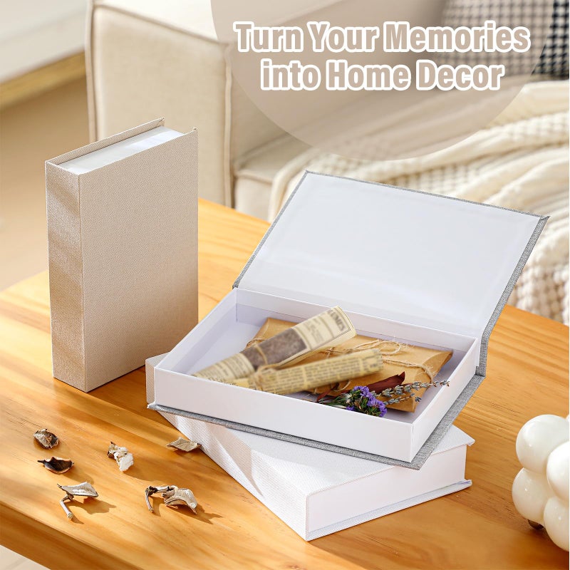 Tioncy 3 Pcs Fake Book Box Neutral Linen Book Box Decorative Faux Prop Storage for Farmhouse Home Decor shelf Table Card Photo DIY Keepsake Gift(Multi Sizes,Rice White, Light Grey and White) - Image 4