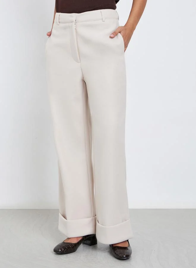 Styli Beige Wool Like Straight Leg Pants