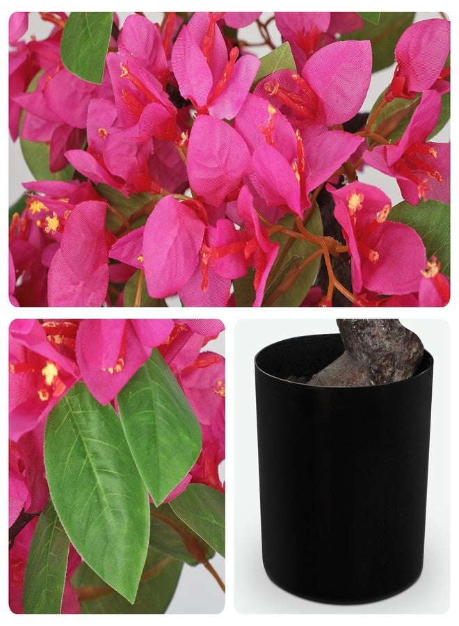 Briful Artificial Bougainvillea Flower Plant 20.8" Bougainvillea Bonsai Tree with Black Pot Silk Bougainvillea Floral Centerpiece for Home Office Dining Table Shelf Bathroom Decor(Hot Pink) - Image 3