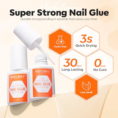Modelones Nail Glue for Press Ons Nails Strong 2pcs 14ml Nails Tips Brush On Long Lasting Adhesive NO Cure - Image 5