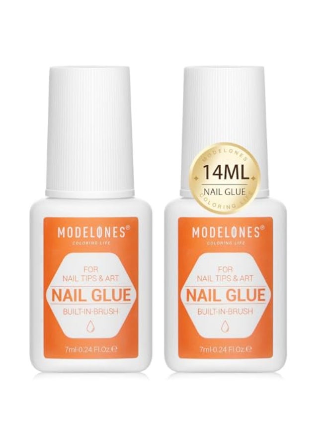 Modelones Nail Glue for Press Ons Nails Strong 2pcs 14ml Nails Tips Brush On Long Lasting Adhesive NO Cure - Image 1