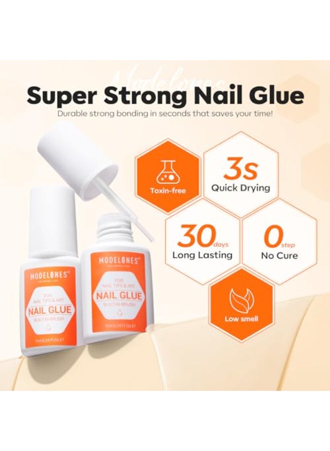 Modelones Nail Glue for Press Ons Nails Strong 2pcs 14ml Nails Tips Brush On Long Lasting Adhesive NO Cure - Image 4