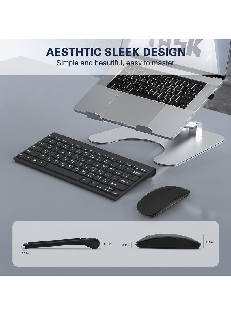 78 Keys Arabic/English Wireless Keyboard and Mouse Combo,2.4G Wireless Keyboard and Mouse Set Compact Quiet Ultra-Thin Sleek Design,Cordless Mouse Keyboard Set for Laptop,PC,Desktop - Image 2