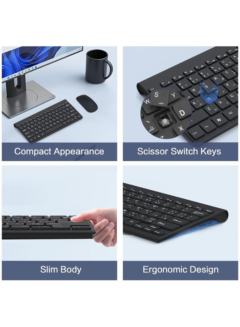 78 Keys Arabic/English Wireless Keyboard and Mouse Combo,2.4G Wireless Keyboard and Mouse Set Compact Quiet Ultra-Thin Sleek Design,Cordless Mouse Keyboard Set for Laptop,PC,Desktop - Image 3
