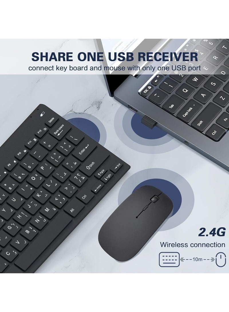78 Keys Arabic/English Wireless Keyboard and Mouse Combo,2.4G Wireless Keyboard and Mouse Set Compact Quiet Ultra-Thin Sleek Design,Cordless Mouse Keyboard Set for Laptop,PC,Desktop - Image 4