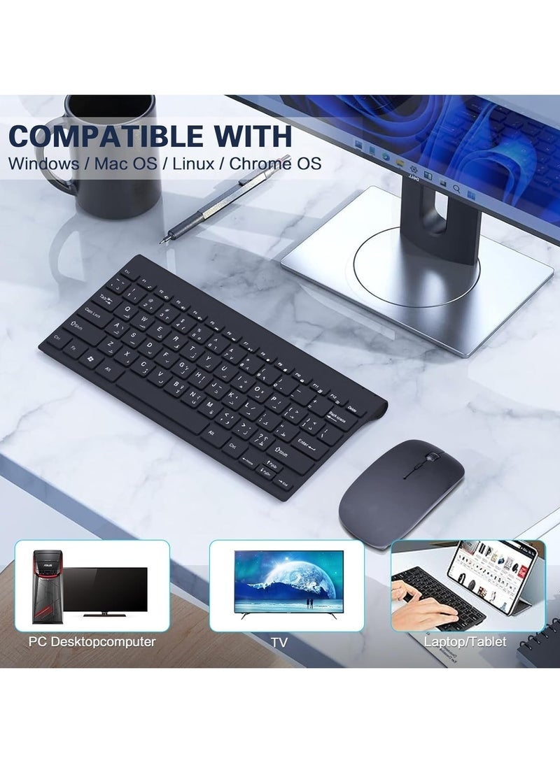 78 Keys Arabic/English Wireless Keyboard and Mouse Combo,2.4G Wireless Keyboard and Mouse Set Compact Quiet Ultra-Thin Sleek Design,Cordless Mouse Keyboard Set for Laptop,PC,Desktop - Image 5