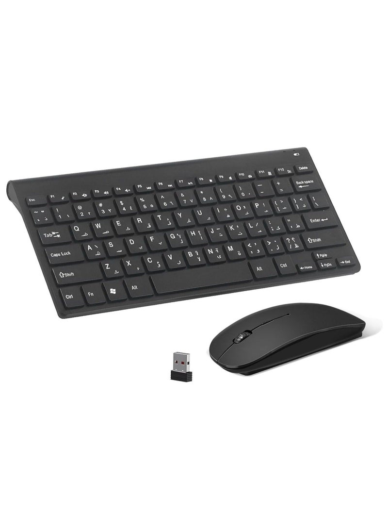 78 Keys Arabic/English Wireless Keyboard and Mouse Combo,2.4G Wireless Keyboard and Mouse Set Compact Quiet Ultra-Thin Sleek Design,Cordless Mouse Keyboard Set for Laptop,PC,Desktop - Image 1