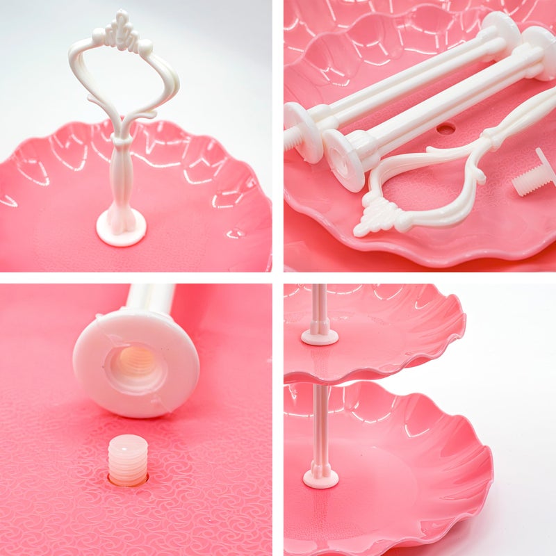 Horchen 15 PCS Dessert Table Display Set Pink Cupcake Stand,3 Tiered Tray Stand Cup Cake Tower Holder, Cake Stand Serving Trays Dessert Display Stands for Tea Party Wedding Baby Shower Girl-Pink - Image 4
