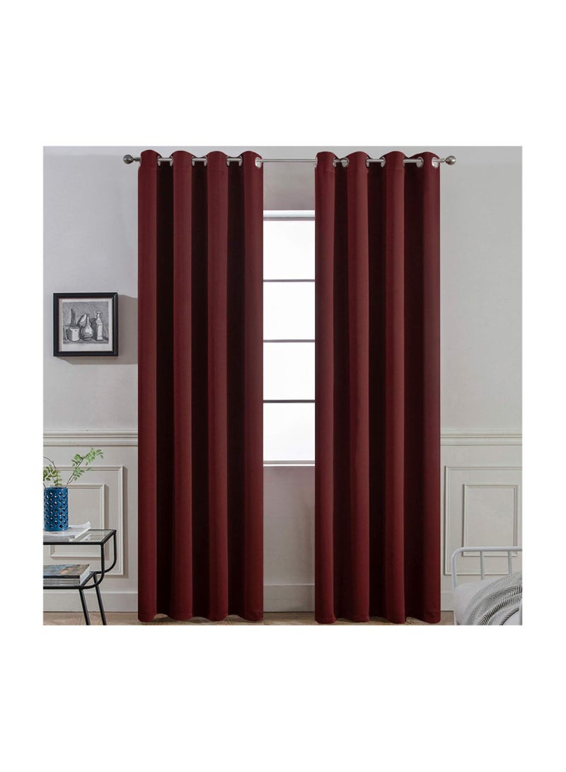 Yakamok Thermal Insulated Grommet Blackout Curtains with 2 Ties for Bedroom/Living Room, Light Blocking Curtain for Kitchen (52Wx96L, Burgundy red, 2 Panels) - Image 1