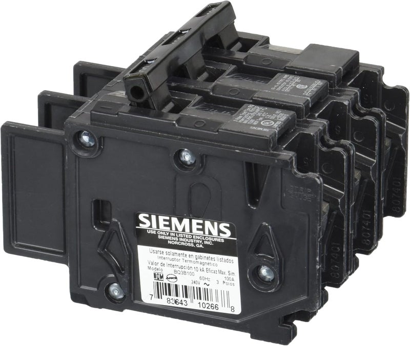 SIEMENS Siemens BQ3B100 100Amp Three Pole 240Volt 10KAIC Lug InLug Out Breaker 