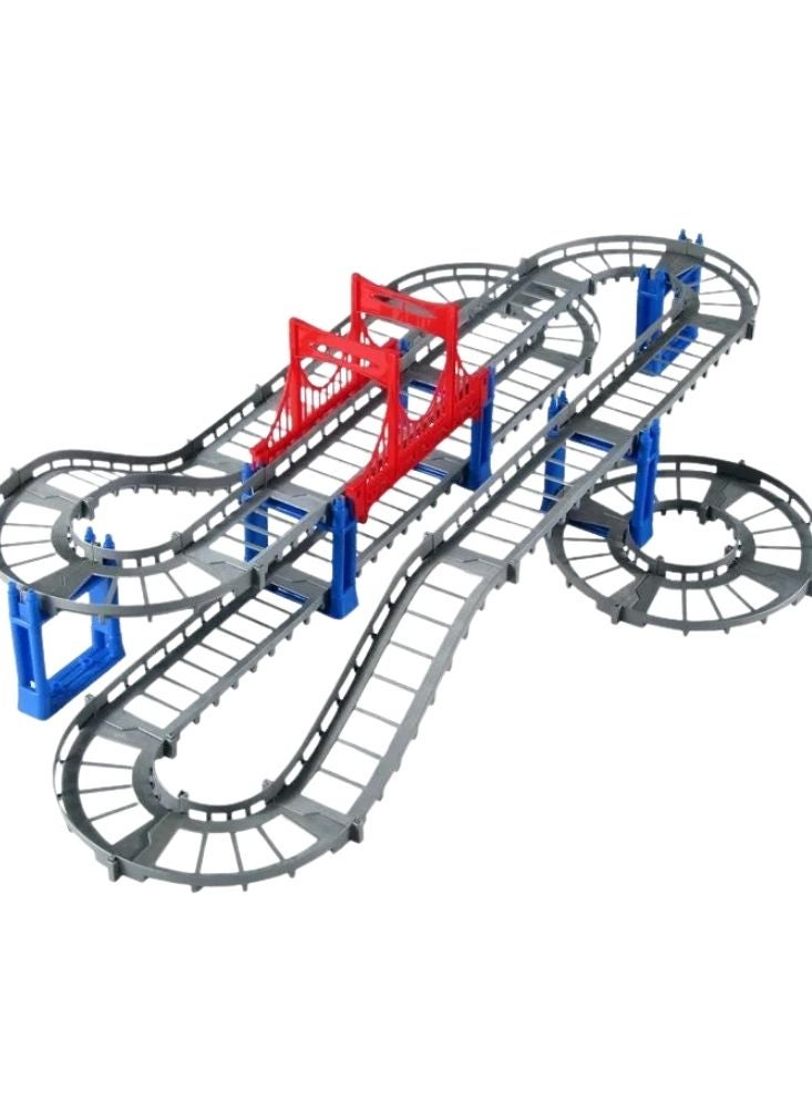 بريميم مجموعة سيارات مسار سكة حديدية كهربائية - ۹۰ قطعة مسار سباق مع جسر، لعبة بناء تعليمية للأطفال - Image 4