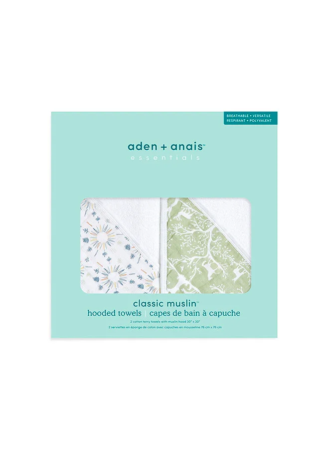 aden + anais Pack of 2 Essentials Hooded Baby Bath Towel, Super Soft 100% Cotton, Harmony
