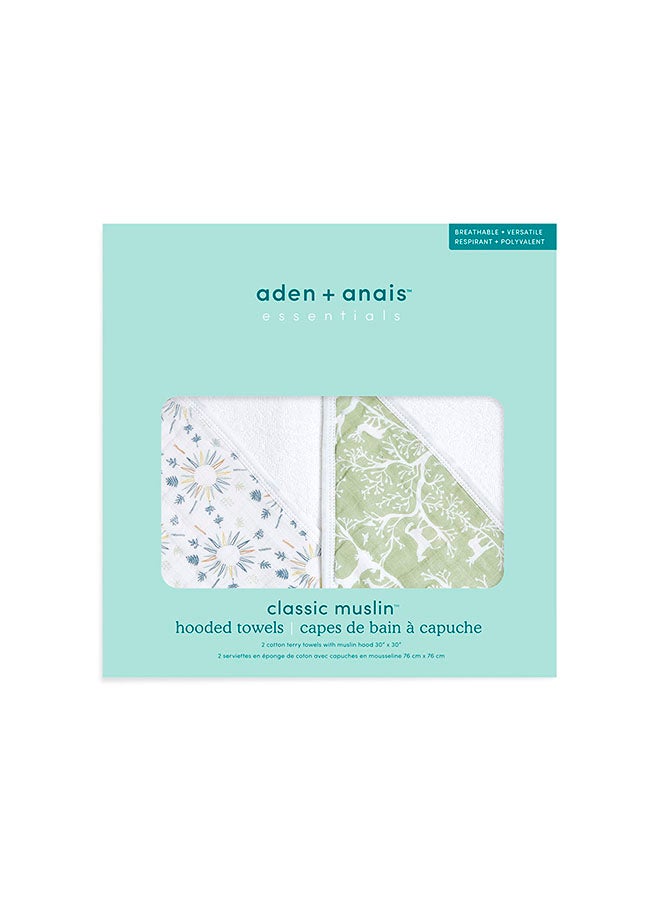 aden + anais Pack of 2 Essentials Hooded Baby Bath Towel, Super Soft 100% Cotton, Harmony - Image 2