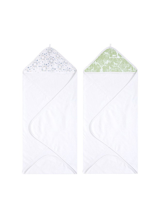 aden + anais Pack of 2 Essentials Hooded Baby Bath Towel, Super Soft 100% Cotton, Harmony - Image 1