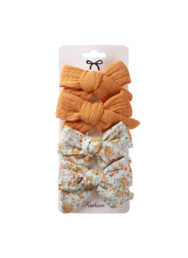 D'Daniela Adella Ribbon Bow Clip Set For Babies and Girls -  Mustard Yellow & Floral