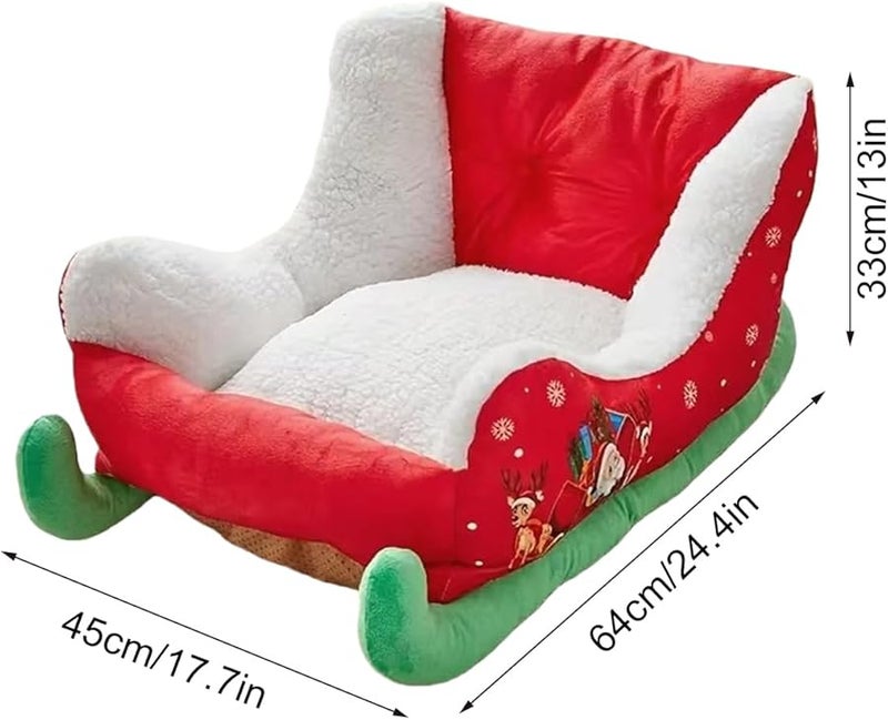Christmas Sleigh Dog Bed Plush Anti Slip Cushion for Puppies Indoor Outdoor - Image 3