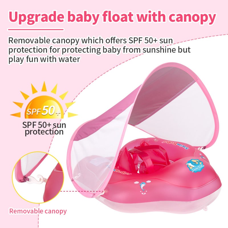 SwimBoBo Inflatable Baby Swimming Float Baby Swim Float Ring Cute Baby Pool Float Pool Toys for 3-24 Months Baby Boys Girls Swim Trainer Float with Mini Air Pump + Sun Canopy - Image 4