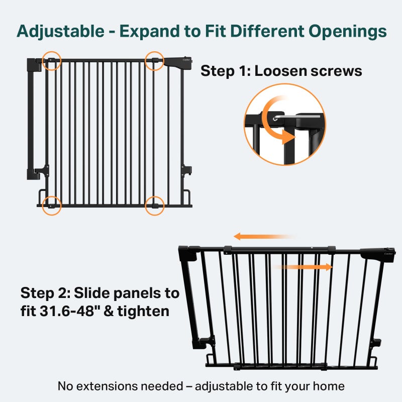 Cumbor Expandable 31.6-48" Baby Gate for Stairs, Wall-Mounted, 2-in-1 No Bottom Bar Dog Gate Indoor, Pet Gate for Doorways with Large Walk Thru Door, Child-Proof Safety Gate for Kids (Black) - Image 3