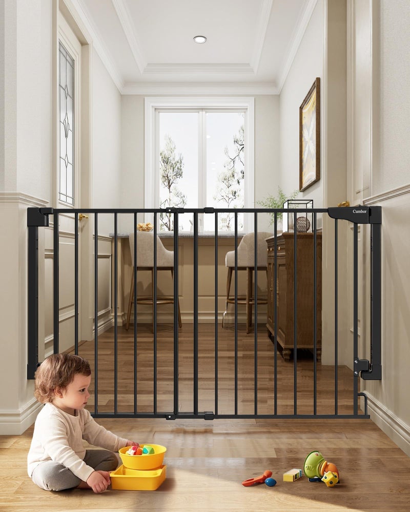 Cumbor Expandable 31.6-48" Baby Gate for Stairs, Wall-Mounted, 2-in-1 No Bottom Bar Dog Gate Indoor, Pet Gate for Doorways with Large Walk Thru Door, Child-Proof Safety Gate for Kids (Black) - Image 1