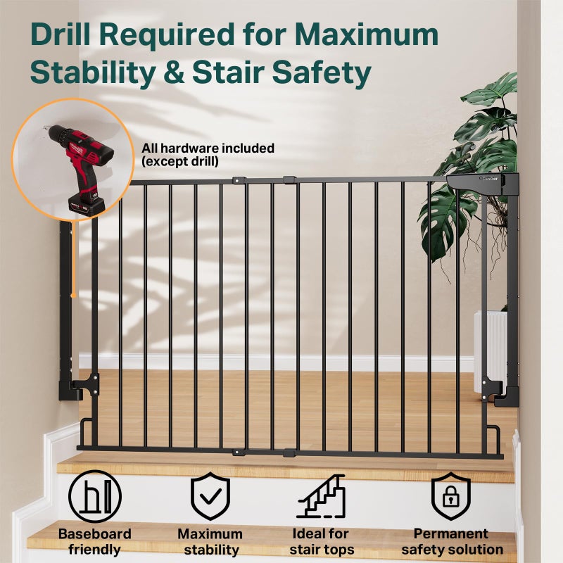 Cumbor Expandable 31.6-48" Baby Gate for Stairs, Wall-Mounted, 2-in-1 No Bottom Bar Dog Gate Indoor, Pet Gate for Doorways with Large Walk Thru Door, Child-Proof Safety Gate for Kids (Black) - Image 4