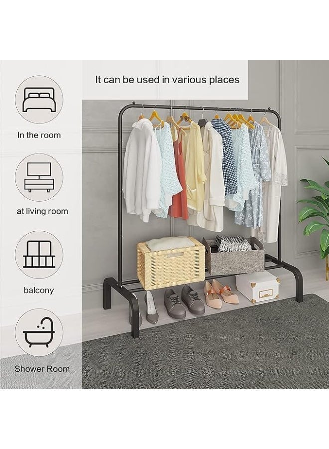 CAZADORA Upgrade your home organization with the CAZADORA Premium Clothes Rack. Designed for versatility and durability, this metal clothes stand is perfect for hanging coats, dresses, or daily outfits. Equipped with one or two storage shelves for shoes, bags, or boxes, and available with single or double hanging bars. Made from high-quality materials and finished in sleek white or black. Choose from five different sizes to suit your space – bedroom, bathroom, or hallway. Simple yet stylish solution for clutter-free living. - Image 5