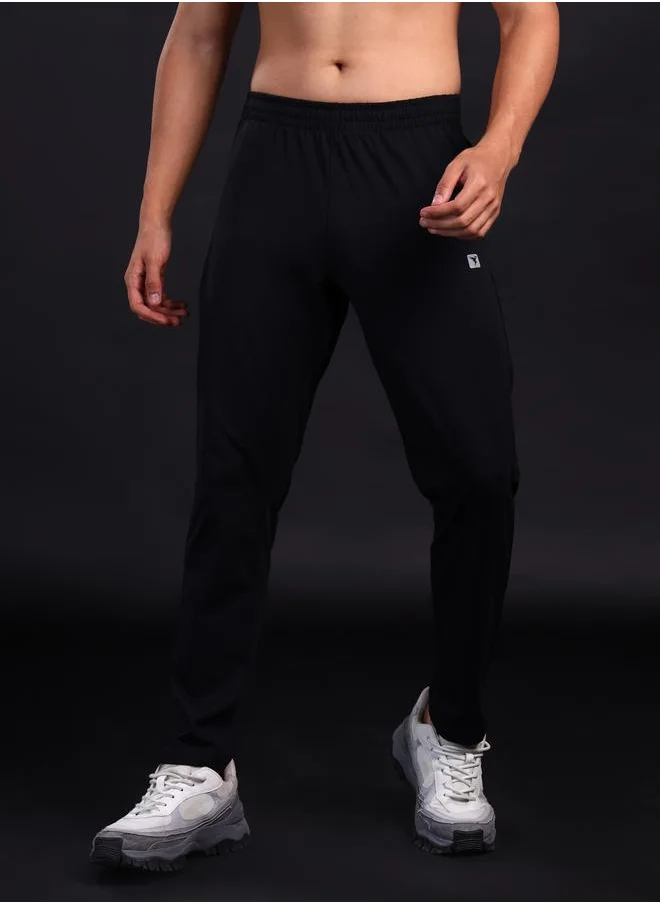 تكنوسبورت Technosport Men Black Solid 4-Way Stretch Track Pants