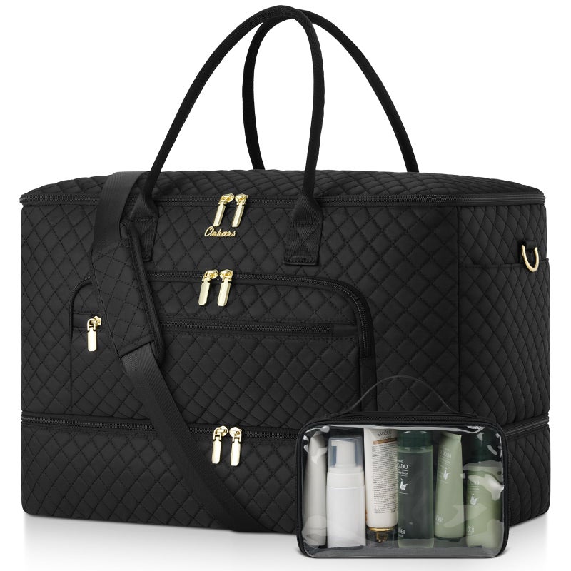 CLOKARS Travel Duffle Bag, Wide Open Large Weekender Bag for Women with Shoe Compartment, Carry on Overnight Bags with Toiletry Bag, Hospital Bag for Women Labor Delivery with Wet Pocket (Black) - Image 1