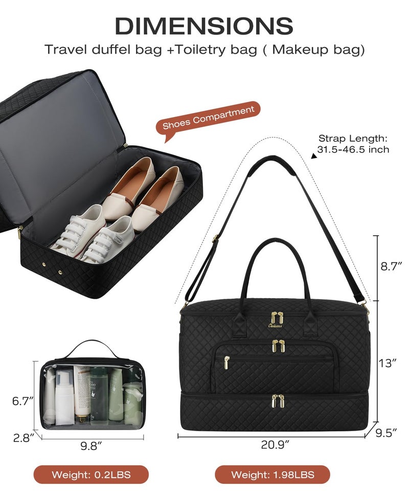 CLOKARS Travel Duffle Bag, Wide Open Large Weekender Bag for Women with Shoe Compartment, Carry on Overnight Bags with Toiletry Bag, Hospital Bag for Women Labor Delivery with Wet Pocket (Black) - Image 4