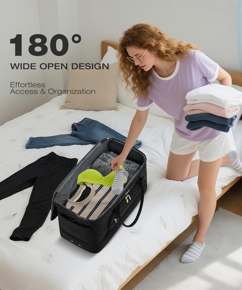 CLOKARS Travel Duffle Bag, Wide Open Large Weekender Bag for Women with Shoe Compartment, Carry on Overnight Bags with Toiletry Bag, Hospital Bag for Women Labor Delivery with Wet Pocket (Black) - Image 3