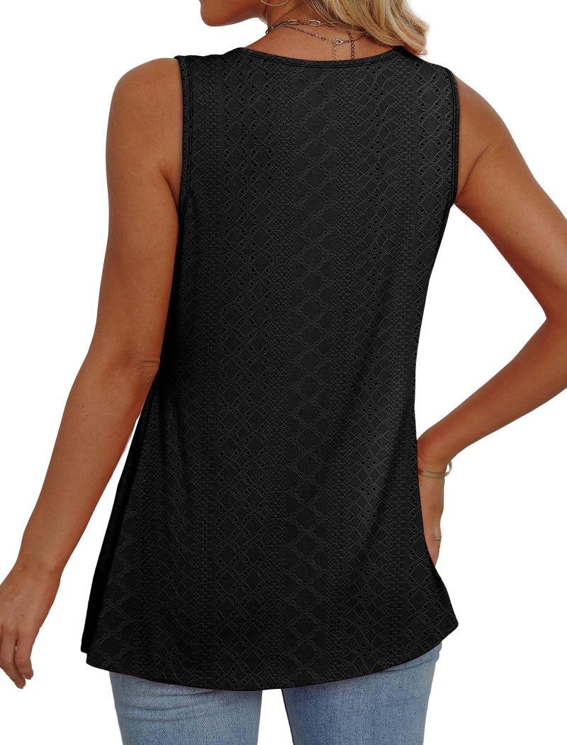 OFEEFAN Tank Tops for Women 2026 Boho Fashion Clothing Beach Vacation Clothes Cruise Outfits Cowgirl Outfits Womens Summer Tops Babydoll Top Maternity Clothes Black Tank Top L - Image 5