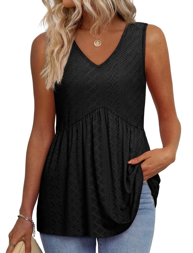 OFEEFAN Tank Tops for Women 2026 Boho Fashion Clothing Beach Vacation Clothes Cruise Outfits Cowgirl Outfits Womens Summer Tops Babydoll Top Maternity Clothes Black Tank Top L - Image 1