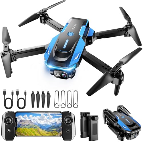 Drone with 1080P Camera Foldable Remote Control Quadcopter with Gesture Control 3D Flip One Key Start Emergency Stop 2 Batteries Easier to use Toy for Adult Beginners BlackBlue