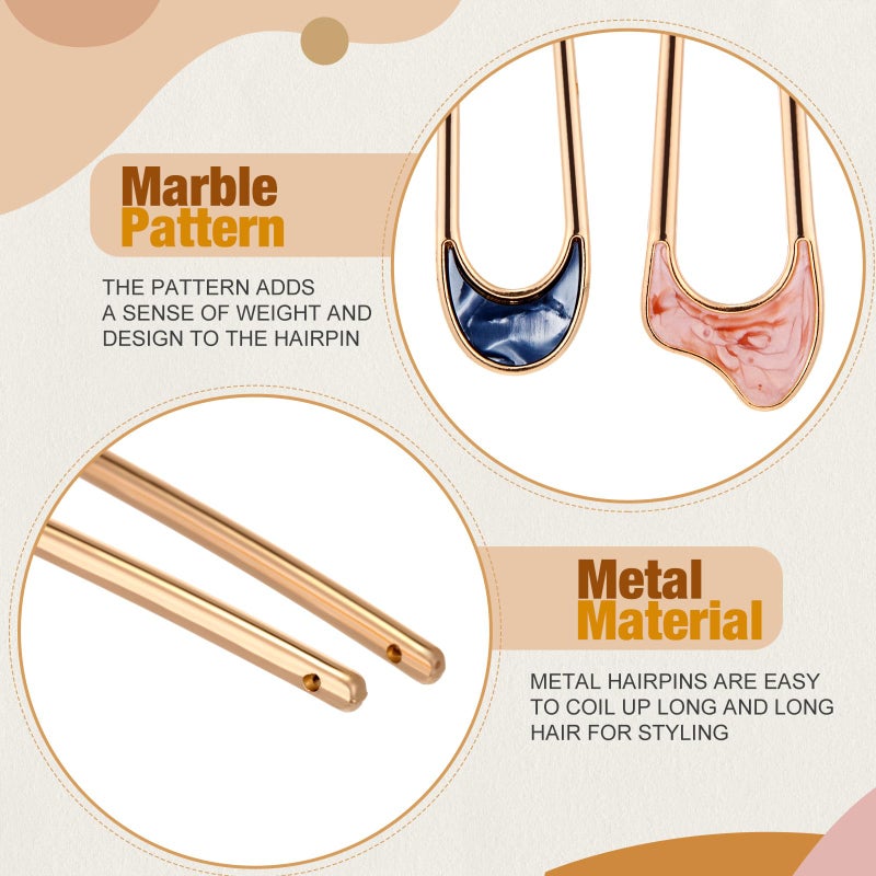 Chuangdi 4 Pieces U Shaped Hair Fork Vintage Metal Hair Pin Stick Elegant Headdress Accessory for Woman Girl(U Gold and Silver) - Image 2