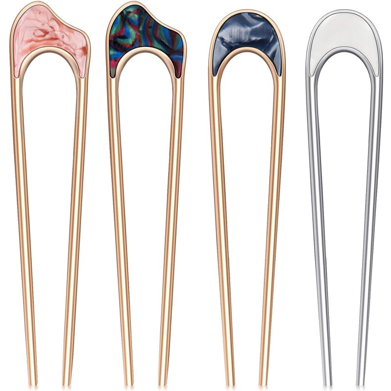 Chuangdi 4 Pieces U Shaped Hair Fork Vintage Metal Hair Pin Stick Elegant Headdress Accessory for Woman Girl(U Gold and Silver) - Image 1