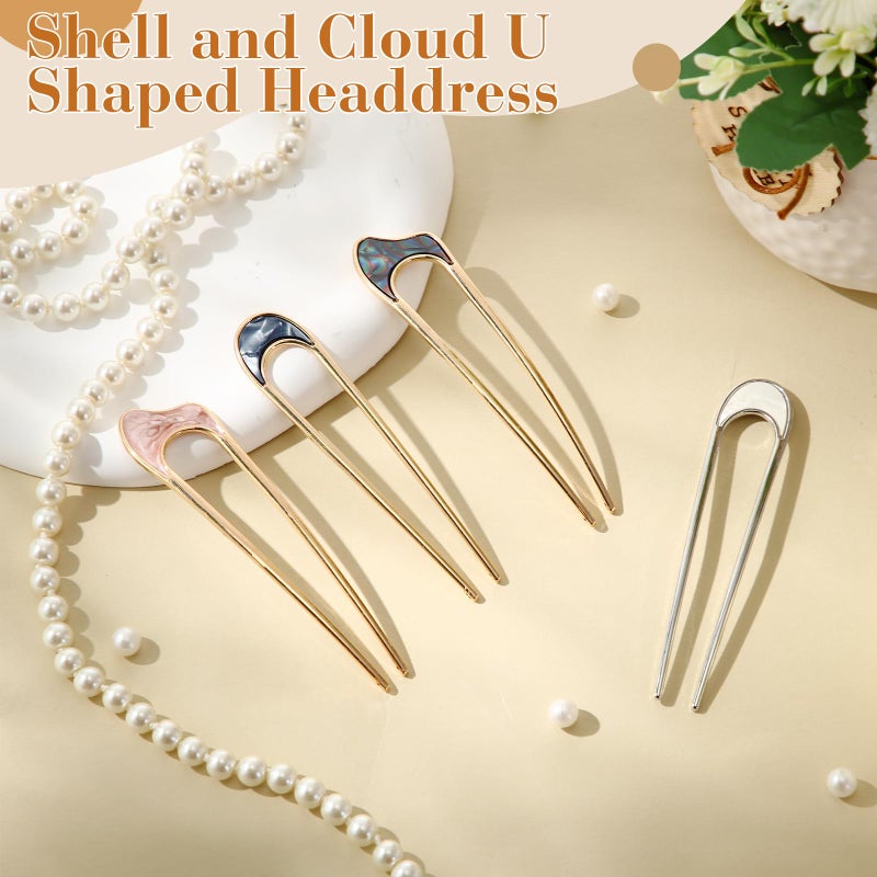 Chuangdi 4 Pieces U Shaped Hair Fork Vintage Metal Hair Pin Stick Elegant Headdress Accessory for Woman Girl(U Gold and Silver) - Image 5