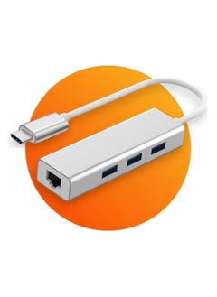 Generic USB Type-C to 3-Port USB3 + RJ45 Gigabit Ethernet LAN Adapter - Silver  - Image 1