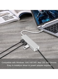 Generic USB Type-C to 3-Port USB3 + RJ45 Gigabit Ethernet LAN Adapter - Silver  - Image 3